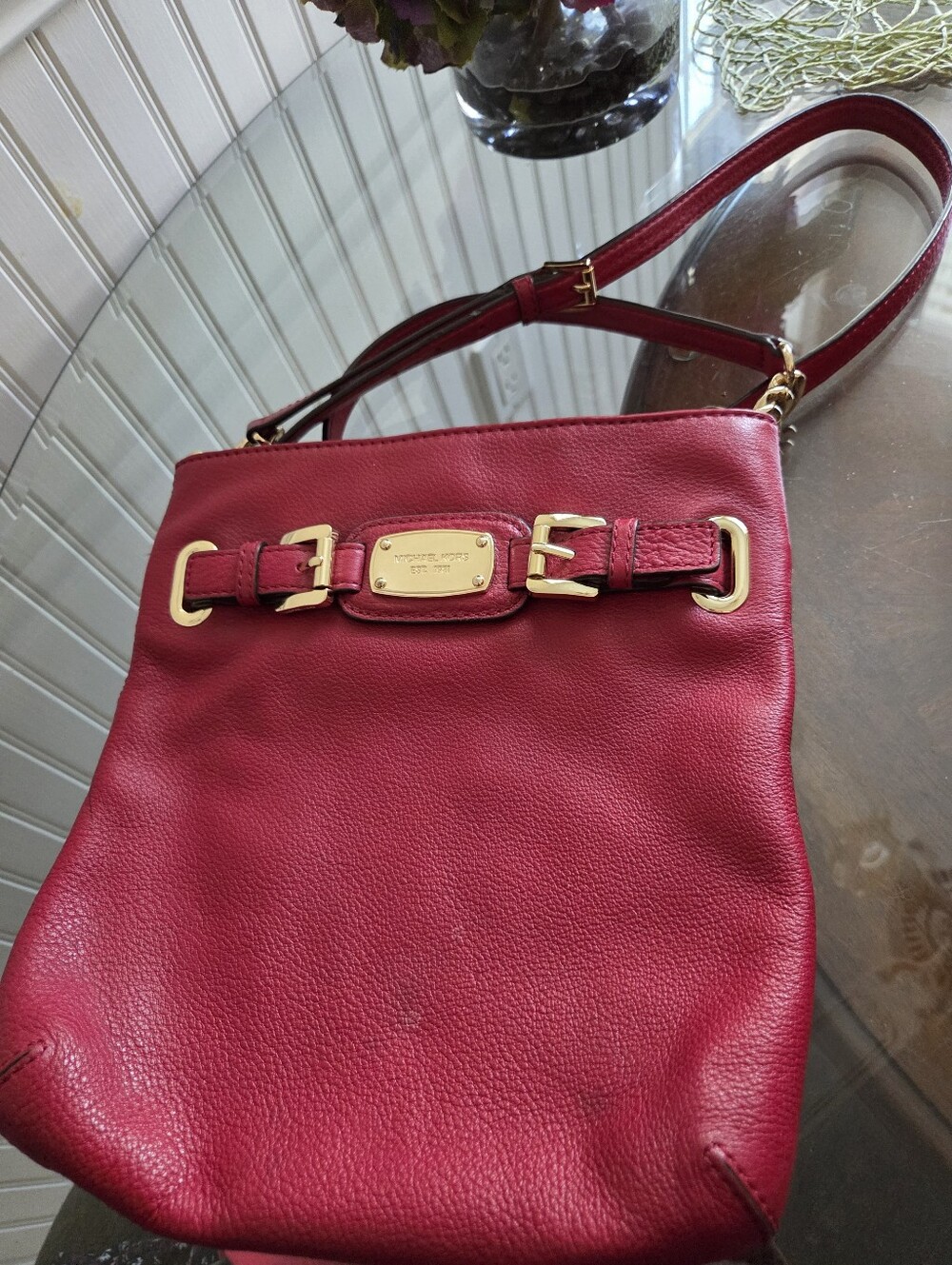 Michael Kors Red Pebble Leather Crossbody with Gold Hardware Excellent Condition